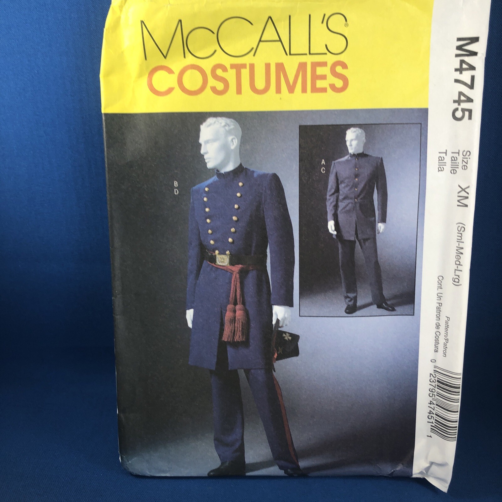 McCall's Sewing Pattern M4745 Men's Civil War Costume Size SmlMedLrg