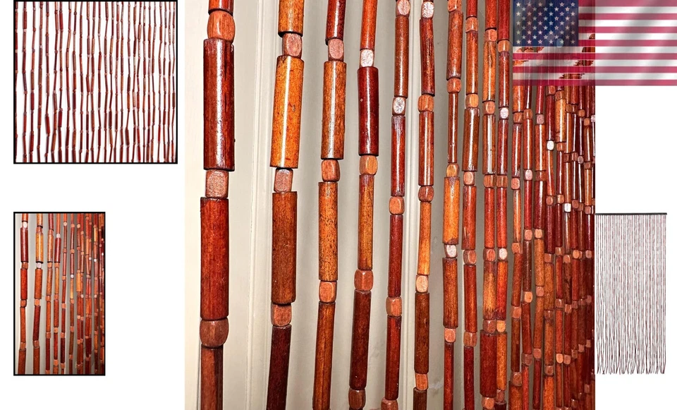 Elegante cortina de cuentas de bambú hecha a mano 36"" W x 79"" L - encanto bohemio para el hogar Foto 2 de 4