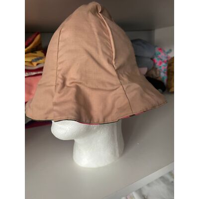 Vintage 1960\'s Hot Pink & Green Flowered Cotton Hat Reversible To A Beige Hat 1960 main image 3