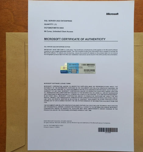 Microsoft SQL Server 2022 Enterprise 96 Core License Unlimited CALs Authentic