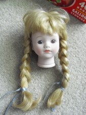 Vintage 1980s Porcelain Long Braided Blonde Hair Girl Doll Head 4 1/4" Tall
