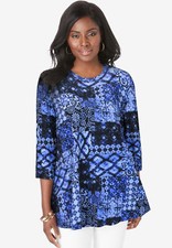 Jessica London Women's Plus Size Swing Tunic Long Loose 3/4 Sleeve Shirt