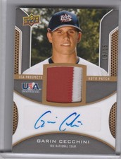 2009 UPPER DECK #USA-GC GARIN CECCHINI AUTOGRAPH ROOKIE RC 2-COLOR PATCH 13/25