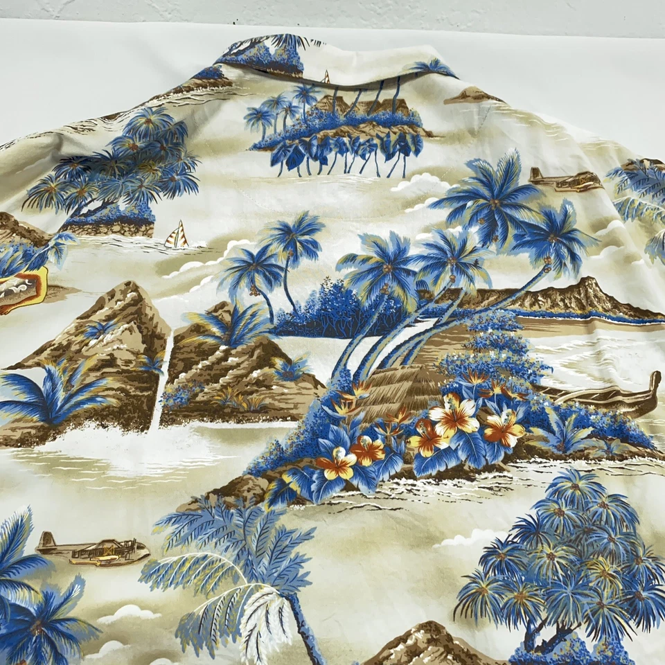Camisa hawaiana vintage Oneill para hombre extra grande azul tostado palmeras playa surf Aloha Foto 3 de 4