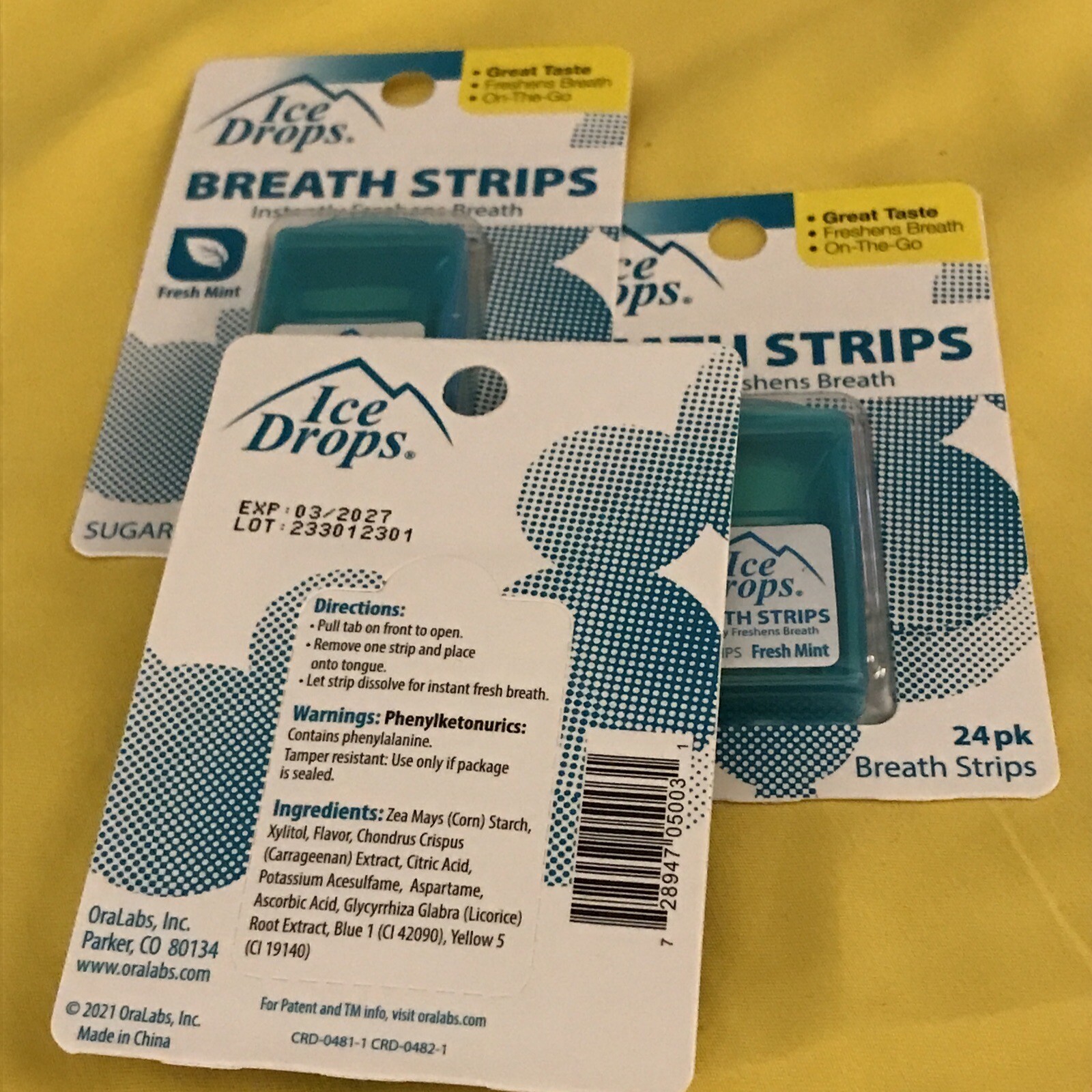 Fresh Breath Mint Strips 2 Packs 24 Count Ice Drops Breath Strips