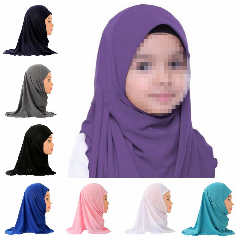 Muslim Kids Hijab Scarf Shawls Soft Stretch Turban Headscarves for