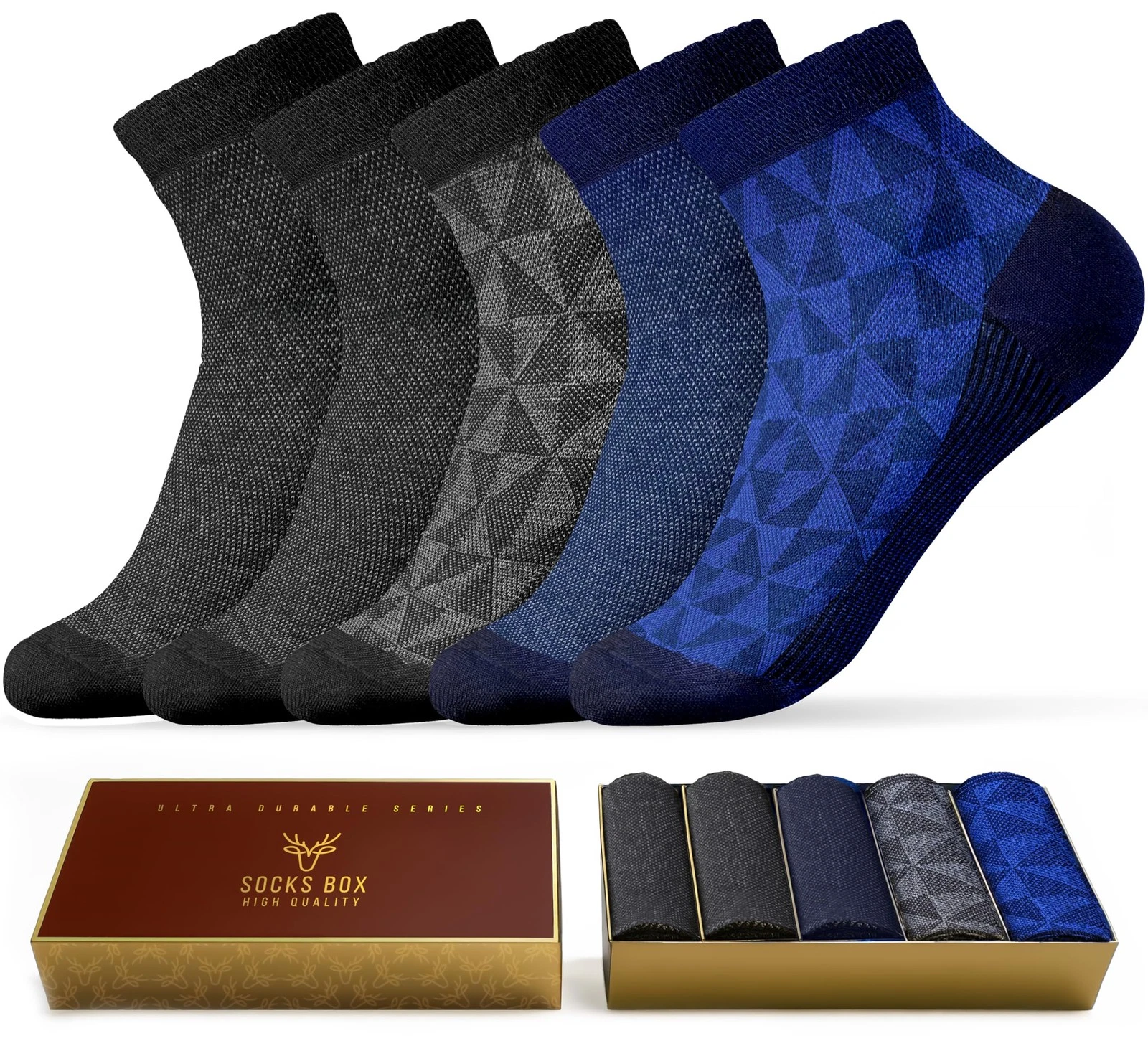 Mens Ankle Socks, Premium Quality Bamboo Rayon Ankle Socks, Patterned, 5 Pair...