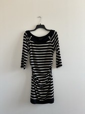 White House Black Market Dress Black Tan Stripe Metallic Ruched Women M Career