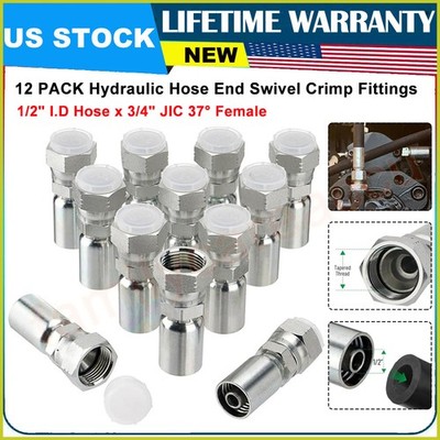 12x 1/2'' Hydraulic Hose End Fittings 1/2''x3/4'' JIC 37° Female w/Protection Cover