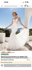 White Lace Applique V-Neck Sleeveless Mermaid/Trumpet Wedding Dress Train XS