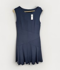 NWT Ann Taylor Dress Womens Sz 8 Flare Steel Blue Stretch Sleeveless $129 Career