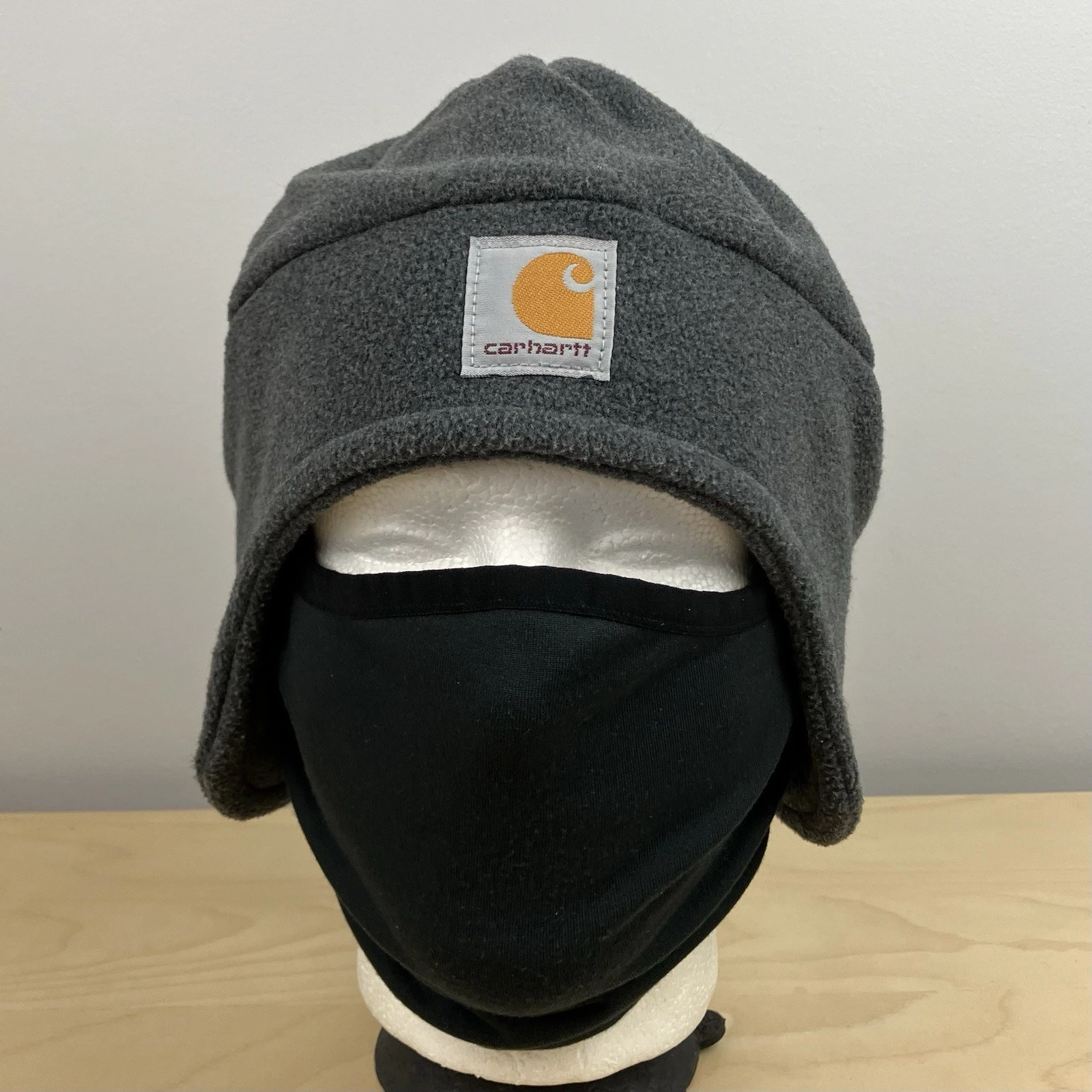 Carhartt Winter Beanie Hat Gray Fleece 2 In 1 Face Mask Patch Logo OSFA