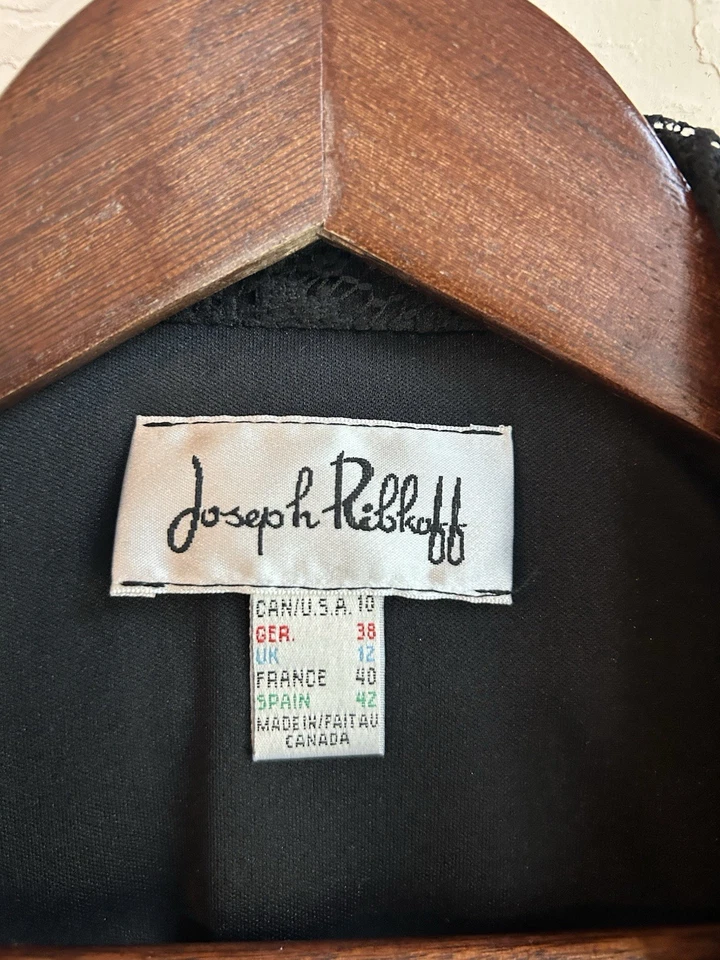 Joseph Ribkoff Black Lace Blazer Jacket 10 Bell Sleeve Goth Witchy Gem Designer - Image 3 of 4