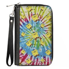 PU Zip Around Wallet Rectangle SpongeBob Dancing Pose Scattered Tie Dye Multi Co