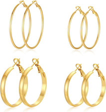 4 Pairs Silver Gold Hoop Earrings for Women  14K Gold Plated Hoop Earrings Set