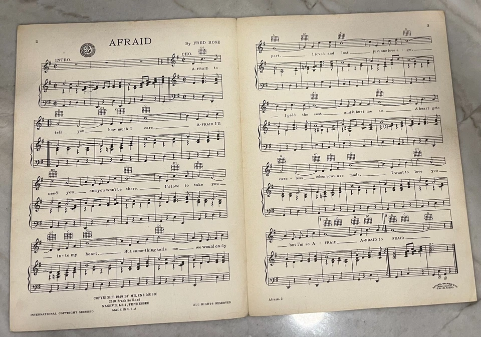 Partituras vintage Afraid, 1949 Foto 2 de 4