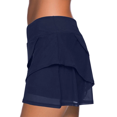 Women High Waist Swim Skirt Bikini Swimwear 3 Layers Bottoms Boyshorts Swimsuit - Picture 4 of 17
