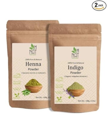 H NAT 100% Pure and Natural Indigo and Henna Powder Combo For Hair 100g FS