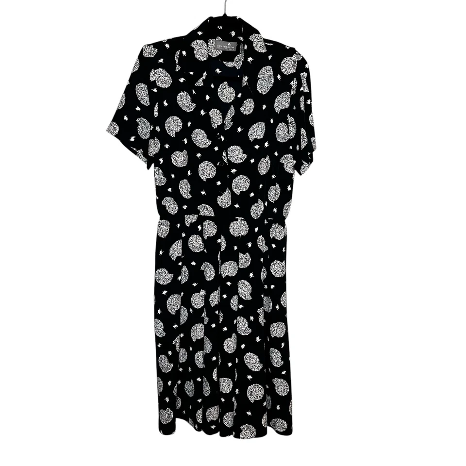 Vestido Vintage Liz Claiborne Para Mujer Talla 8P Pequeño Midi Floral Caracoles S/S Negro Foto 2 de 4