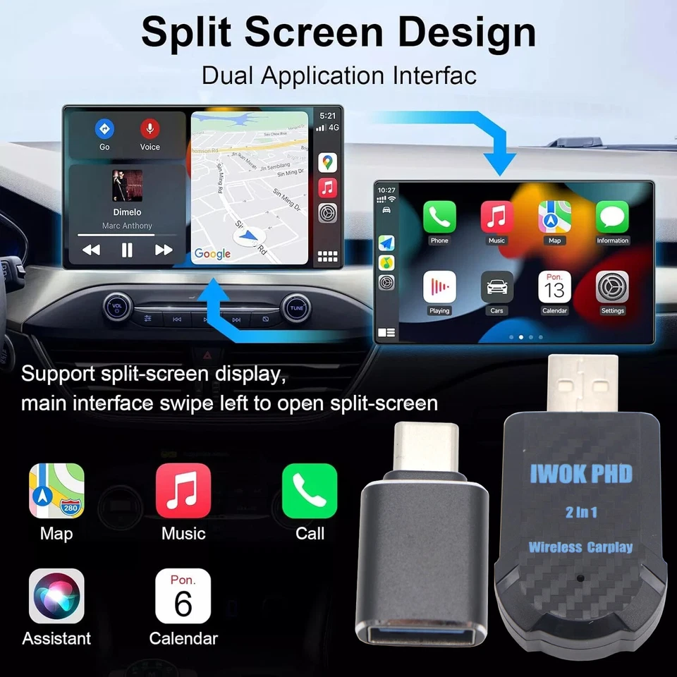 Para iPhone Apple Plug & Play Inalámbrico USB CarPlay Adaptador Inalámbrico Carplay Dongle Foto 3 de 4
