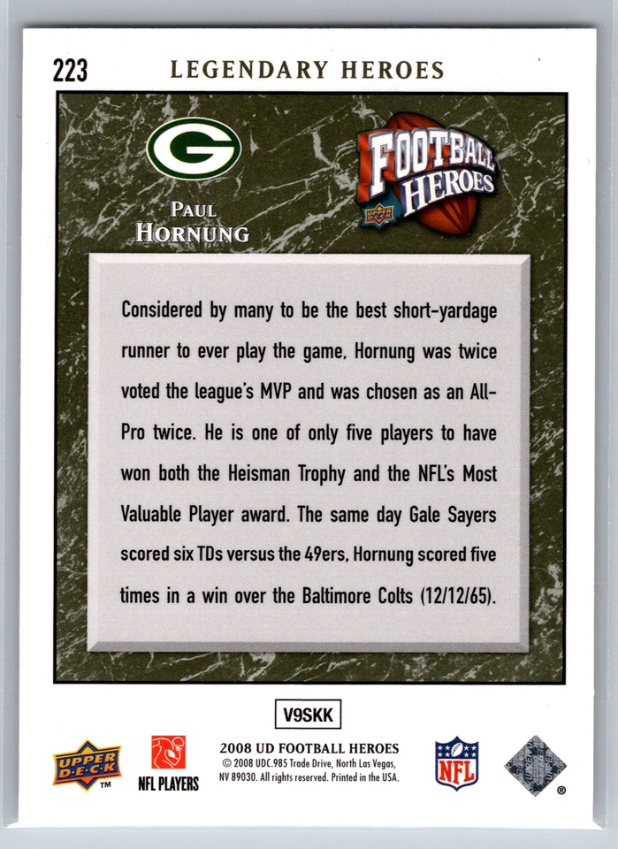 2008 Upper Deck Heroes #223 Paul Hornung Green #/350 - Image 2 of 2