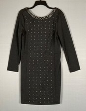 Beige by Eci Dress Womens 12 Charcoal Heather Studded Zip Up Long Sleeves
