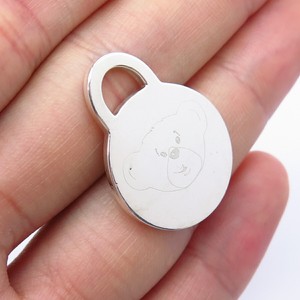 Tiffany & Co. 925 Sterling Silver Engraved "Teddy Bear" Round Tag Charm Pendant