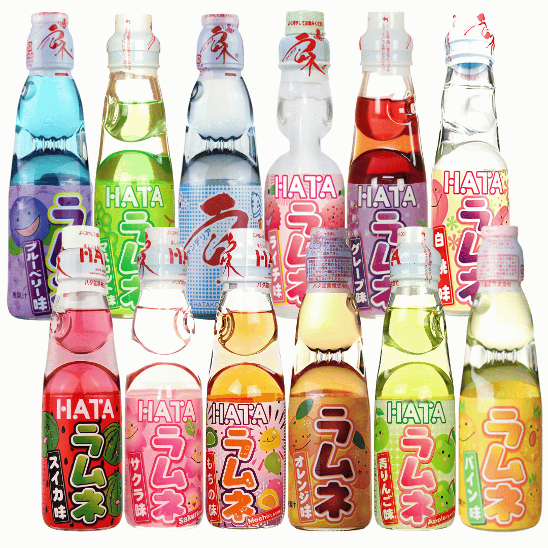 Hatakosen Ramune Soda Japanese Fizzy Soft Drinks 200ml(12 Assorted Flavours Set)