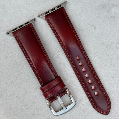 Wine Red Padded Leather Apple Watch Strap Series 7 8 9 10 11 SE Ultra