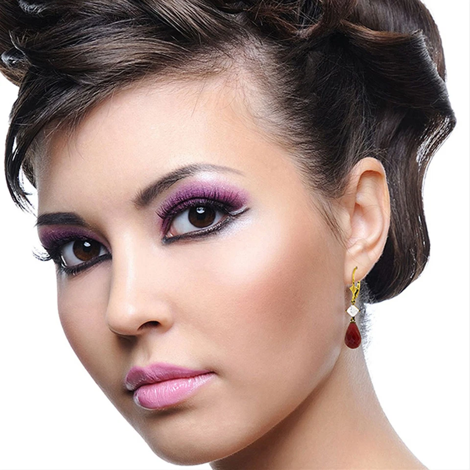 Pendientes de oro macizo de 18,6 quilates 14K con cierre de palanca rubí topacio blanco Foto 3 de 4