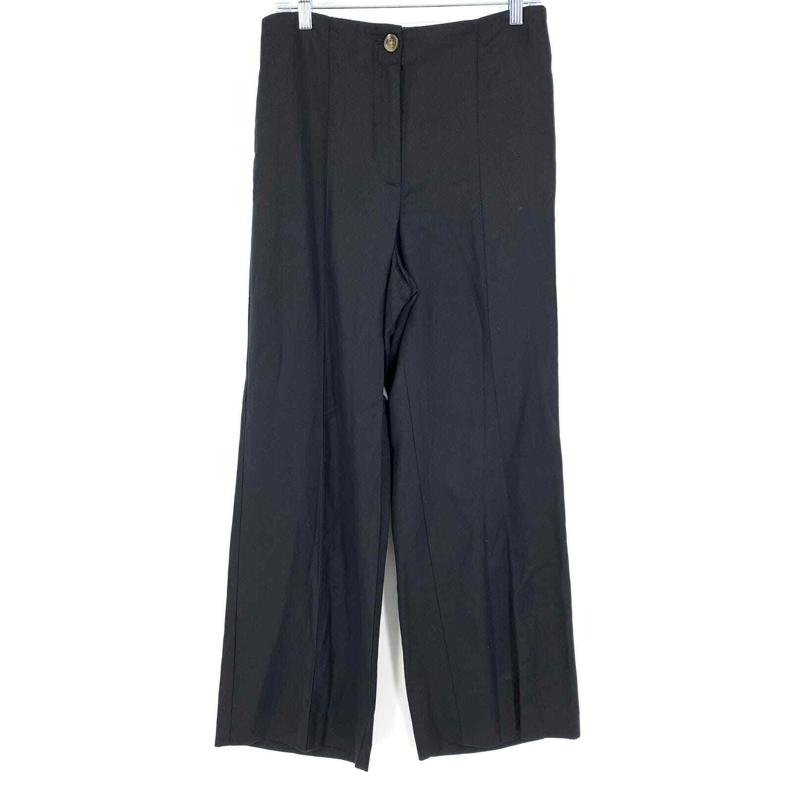 Ann Taylor Women's Size 10P High Rise Wide Leg Pants Black Linen Blend