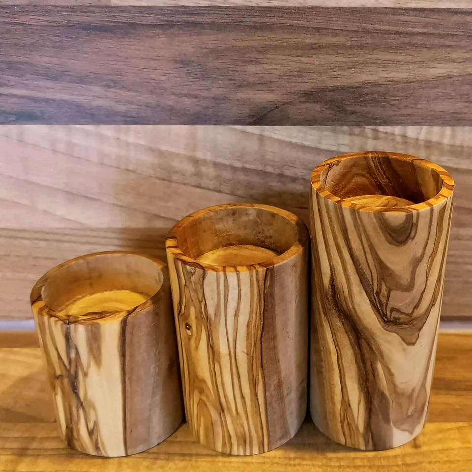 Teelichthalter Set 3- teilig aus Olivenholz Kerze Holz Tischdeko Elixir #200 - Bild 4 von 4