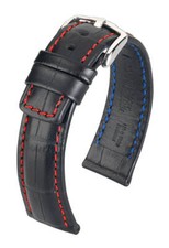 Hirsch 100m water-resistant Grand Duke 22 mm black watch strap/ red stitching, L