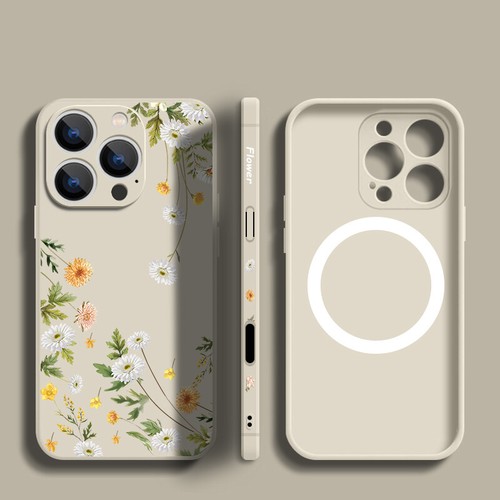 For iPhone 16 15 Pro Max 14 13 16e 12 11 MagSafe Flower Pattern Strap Case Cover - Picture 3 of 29