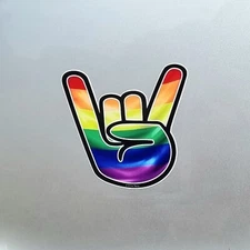 LGBT Gay Pride Flag Rock On Hand Vinyl Sticker Decal For Car Helmet 92x92mm
