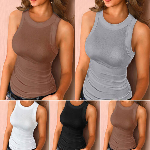 Verano Liso Mujeres Prendas para el torso sin mangas Camiseta Camisetas Camisa Chaleco Prendas para el torso Sin mangas Calce Ajustado - Imagen 1 de 16