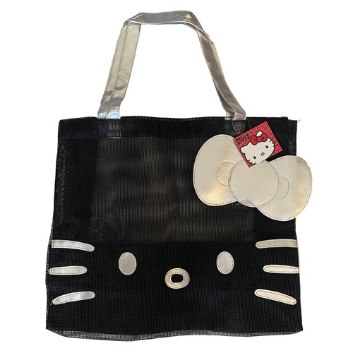 Hello Kitty Sanrio Beuteltasche Schultertasche Handtasche schwarz Glitzer One Size 15x17 NEU