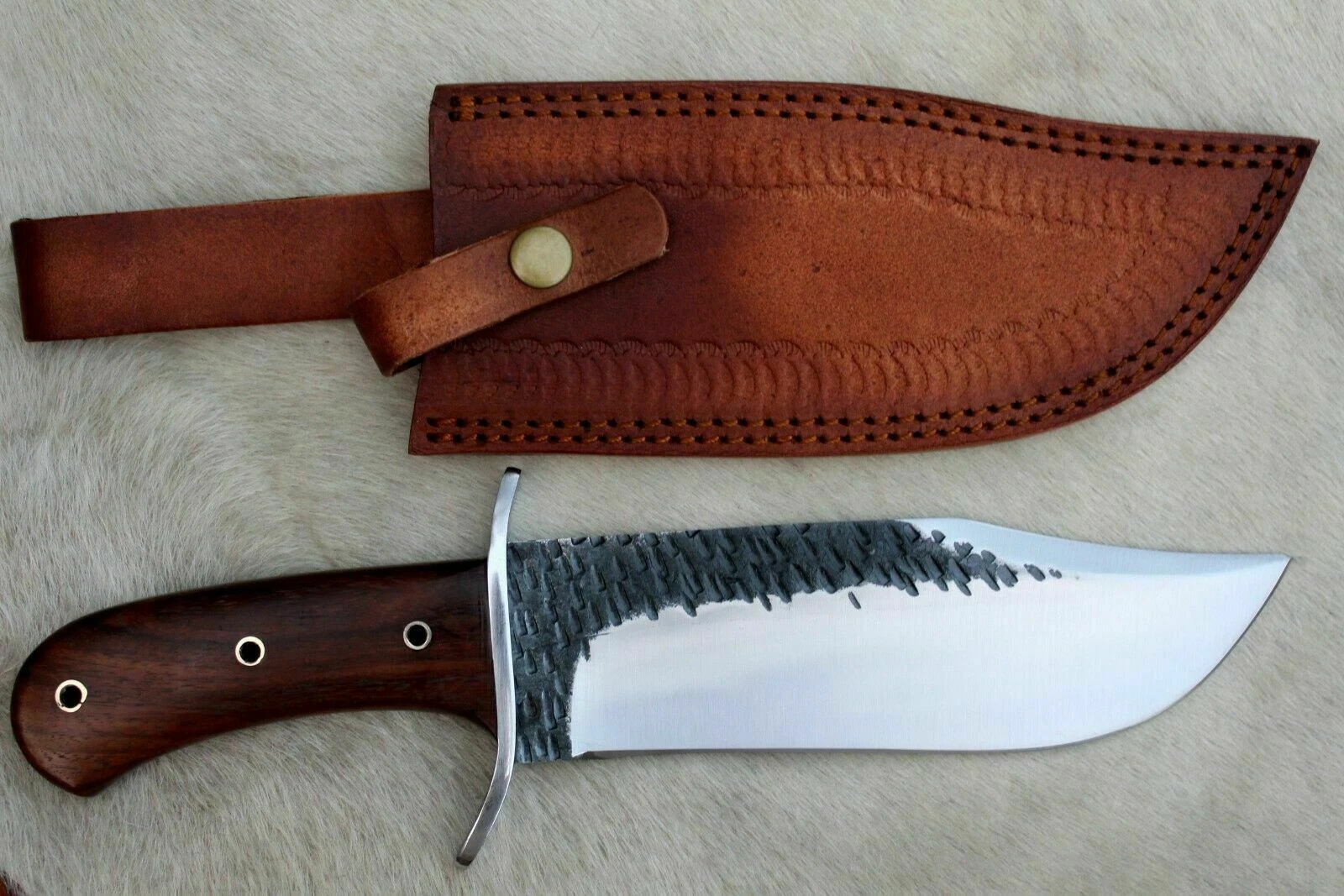 CUSTOM HANDMADE D2 TOOL STEEL HUNTING SURVIVAL BOWIE KNIFE WITH ROSE WOOD