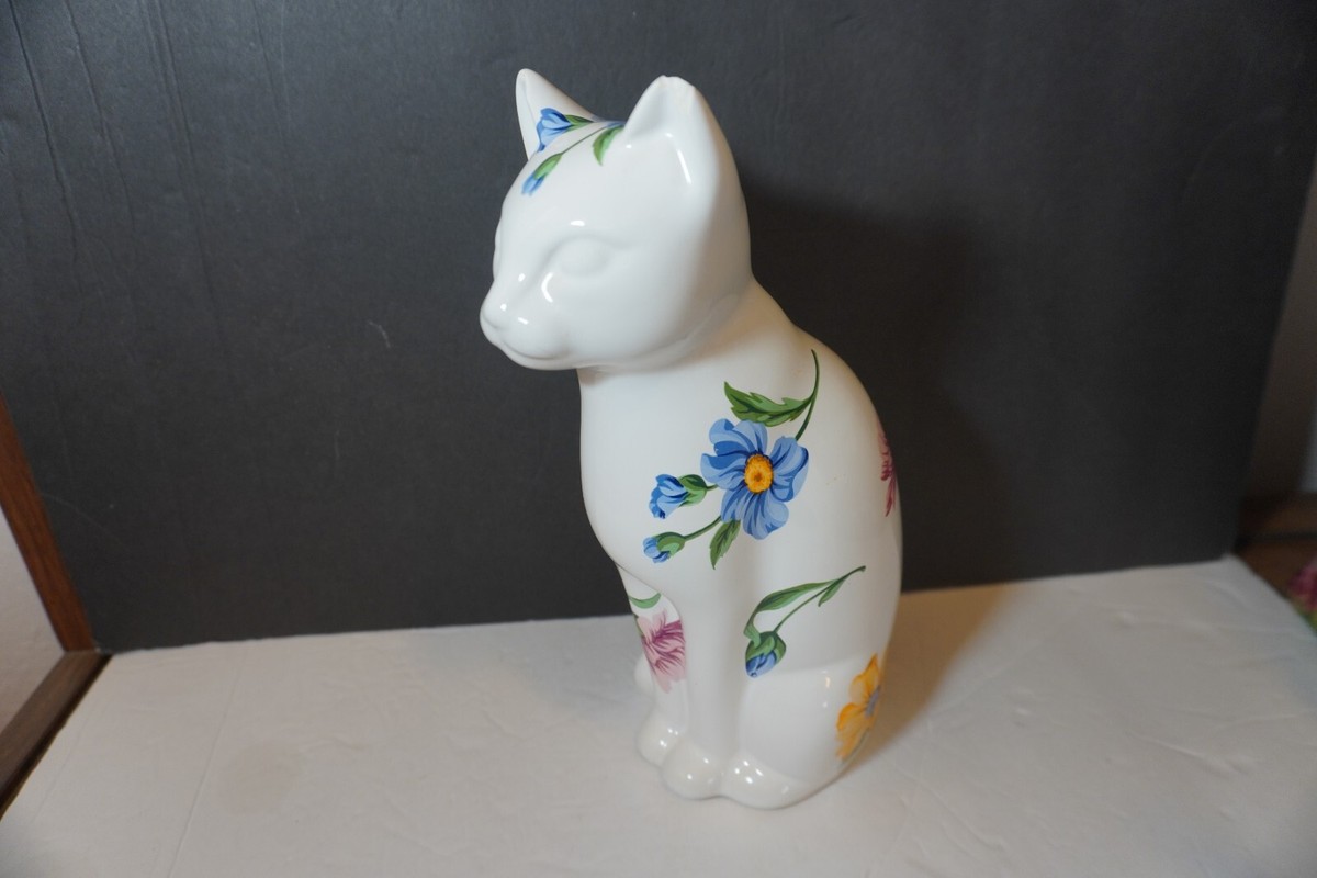 Tiffany & Co Sintra Cat Figurine White & Floral Porcelain - 1996