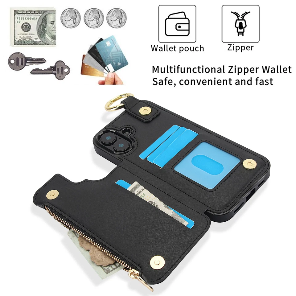 Capa traseira flip porta-cartão bloqueio RFID para iPhone 16 Pro Max 15 14 13 12 11 - Imagem 4 de 4