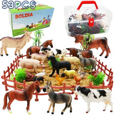 Farm Animal Figurines, Realistic Plastic Animals Toys with Fences Building Block