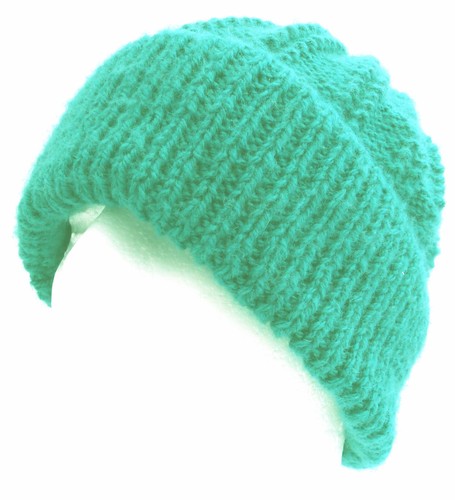 NEW ONEOFF Hand Knit TEAL GREEN ARAN ADULT UNISEX Beanie Hat - Picture 4 of 5
