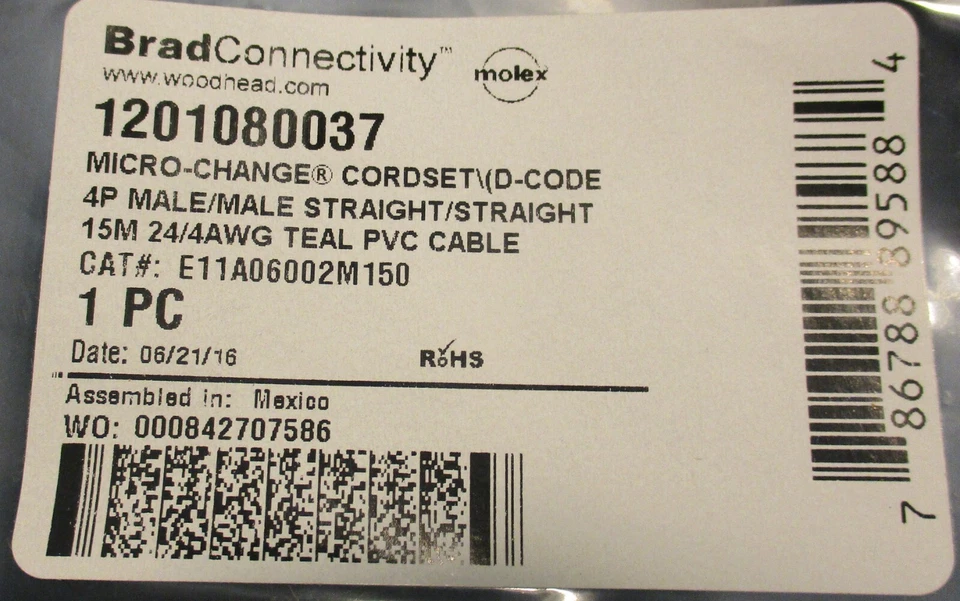 Juego de 5 cables de conectividad Molex 1201080037 Brad E11A06002M150 15M Foto 2 de 4