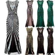 Vintage 1920s Flapper Dress Great Gatsby PROM Party Evening Sequins Long Dresses