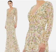 MAC DUGGAL 5503 LONG SLEEVE FLORAL EMEBLLISHED NUDE EVENING GOWN sz 6