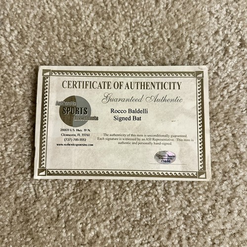 Bate de béisbol firmado por Rocco Baldelli Tampa Bay Rays Big Stick certificado de autenticidad automático Steiner - Imagen 5 de 5