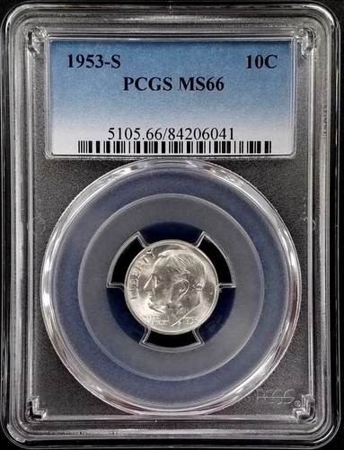 1953 S Roosevelt Silver Dime certified MS 66 by PCGS!