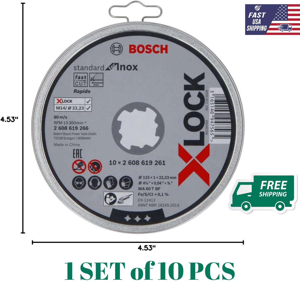 Bosch Pro INOX 10-Pack Cutting Discs, X-Lock, 115mmx1mm, 22.23mm - Free Shipping
