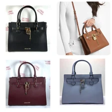 MICHAEL KORS HAMILTON Mk Signature Pebbled LEATHER MEDIUM SATCHEL SHOULDER BAG