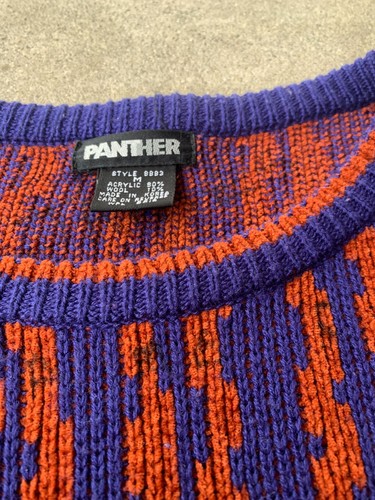 Vintage patterned sweater 80s 90s Panther Size M Colorful blue and orange Funky - Picture 5 of 9